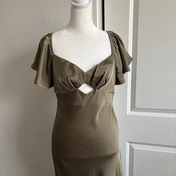 Showpo Women’s Olive Midi Slip Dress Sz 6 Wedding Guest Formal Cocktail - Picture 3 of 12